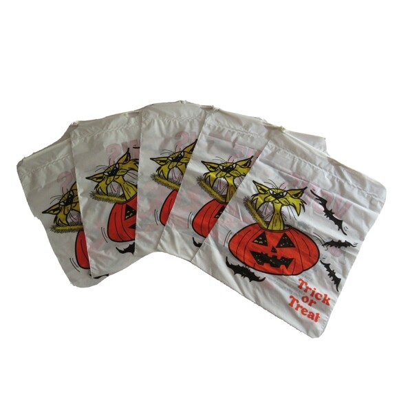 10x Vtg Halloween Cat Jack-o-lantern Plastic Trick or Treat Candy Bags Bats VONS - Picture 1 of 8